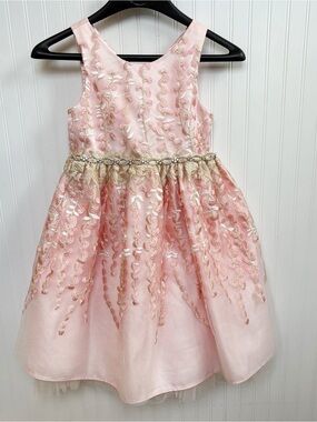 American Princess Pink & Gold Embroidered Floral Party Dress Girls Size 8